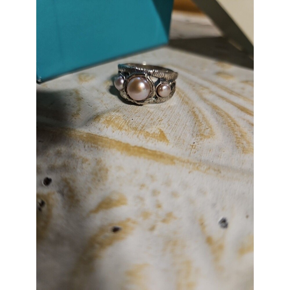 Paz (PZ) Israel sterling silver ring featuring three pearls